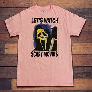 Ghost Face Scream Pink T-Shirt “Let’s Watch Scary Movies” Adult Medium Brand New